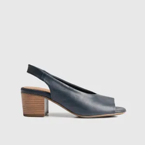 Leather Comfort Block Heel Sandal Navy 6012