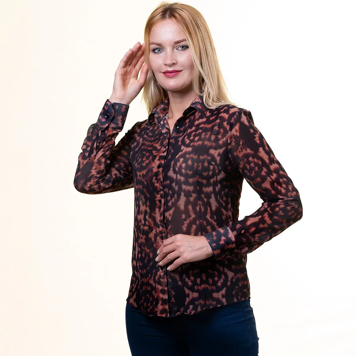 Leopard  Button Up Shirts for Women - Floral Long Sleeve Cotton Shirts for Formal & Casual