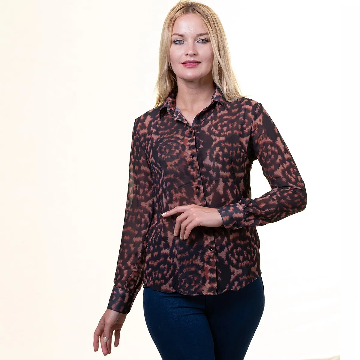 Leopard  Button Up Shirts for Women - Floral Long Sleeve Cotton Shirts for Formal & Casual