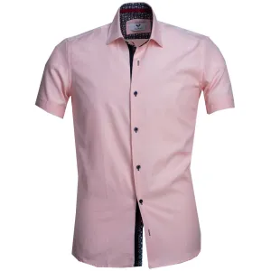Light Pink Solid Short Sleeve Button up Shirts for Men - Tailored Slim Fit Cotton Dress Shirts