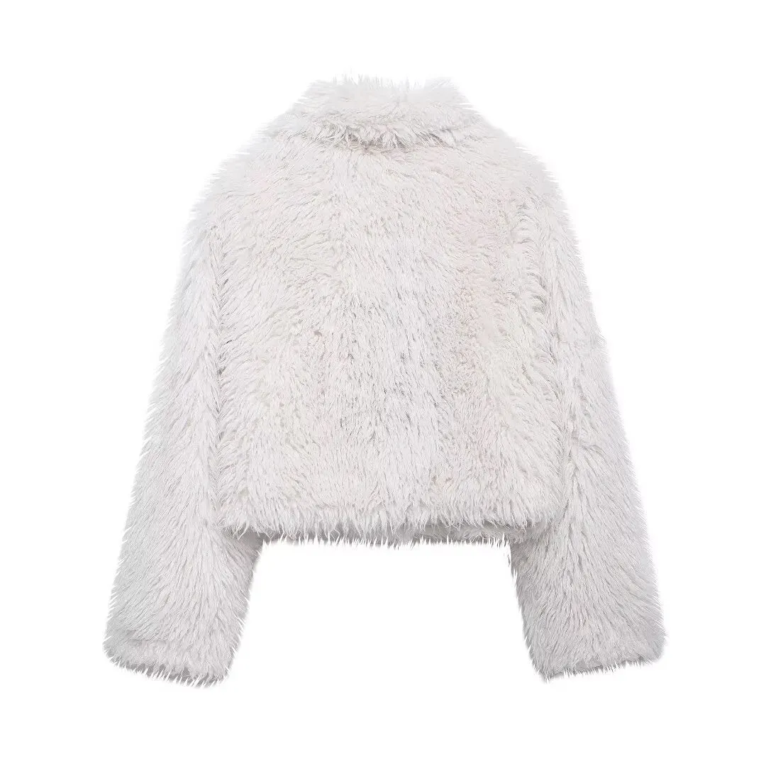 Long Sleeve Cropped Faux Fur Coat