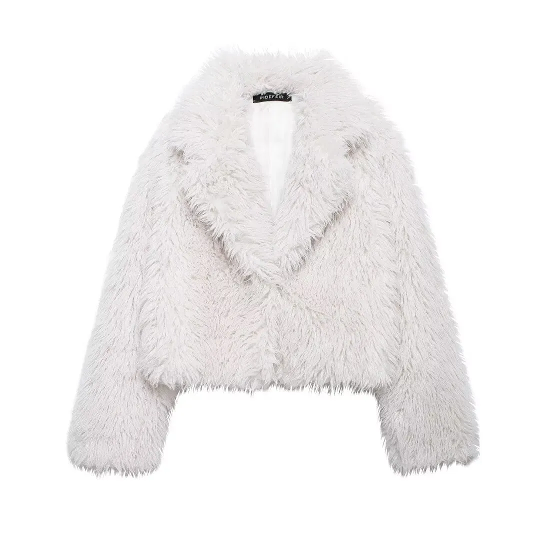 Long Sleeve Cropped Faux Fur Coat