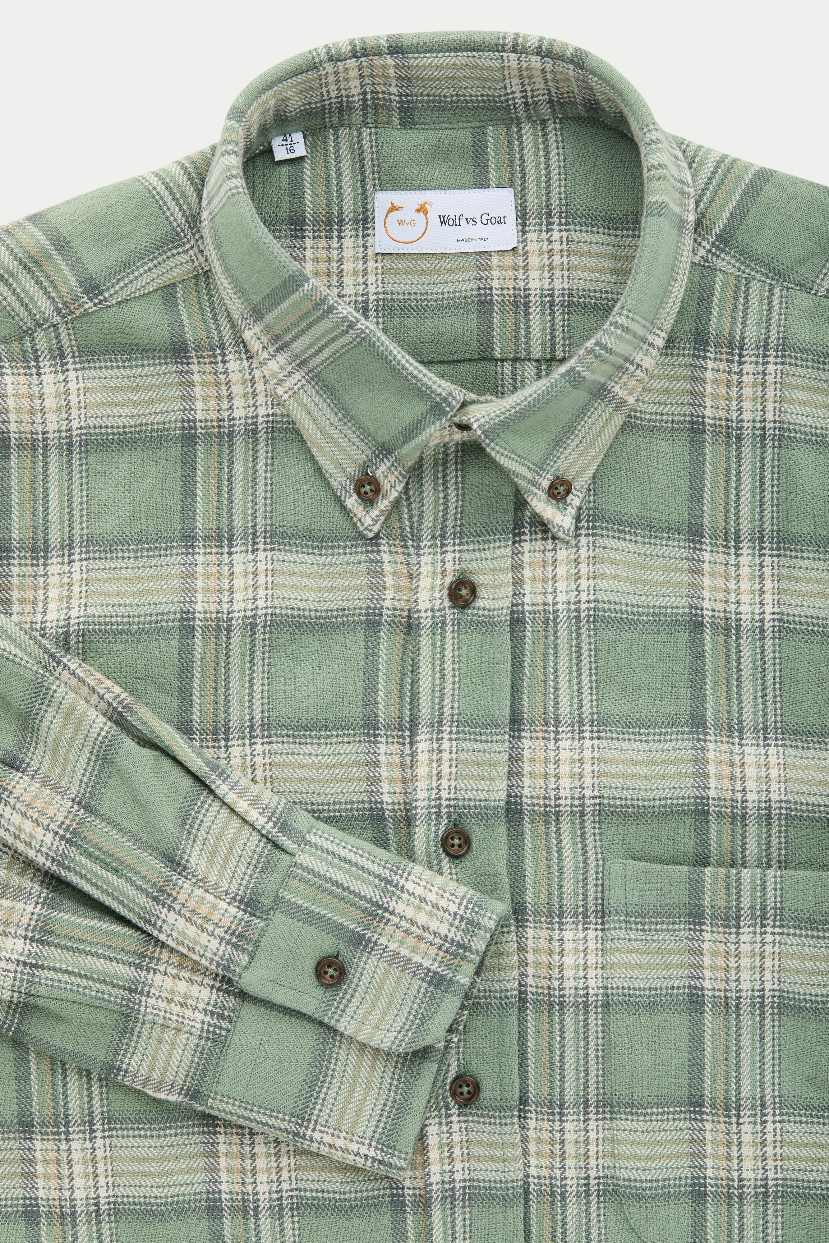 Long Sleeve Regular After-Dinner Button Down Cotton Shirt Green Plaid