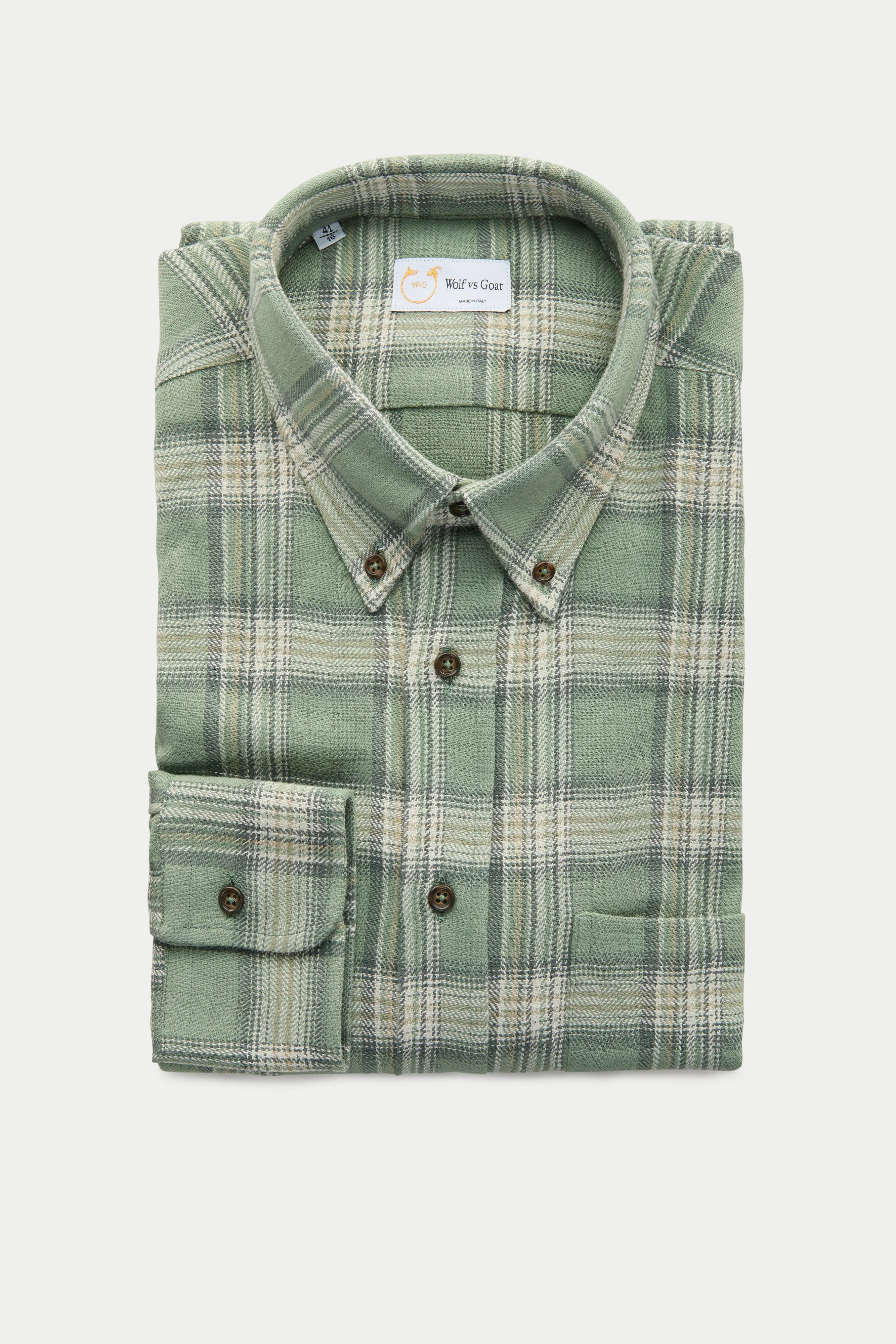 Long Sleeve Regular After-Dinner Button Down Cotton Shirt Green Plaid