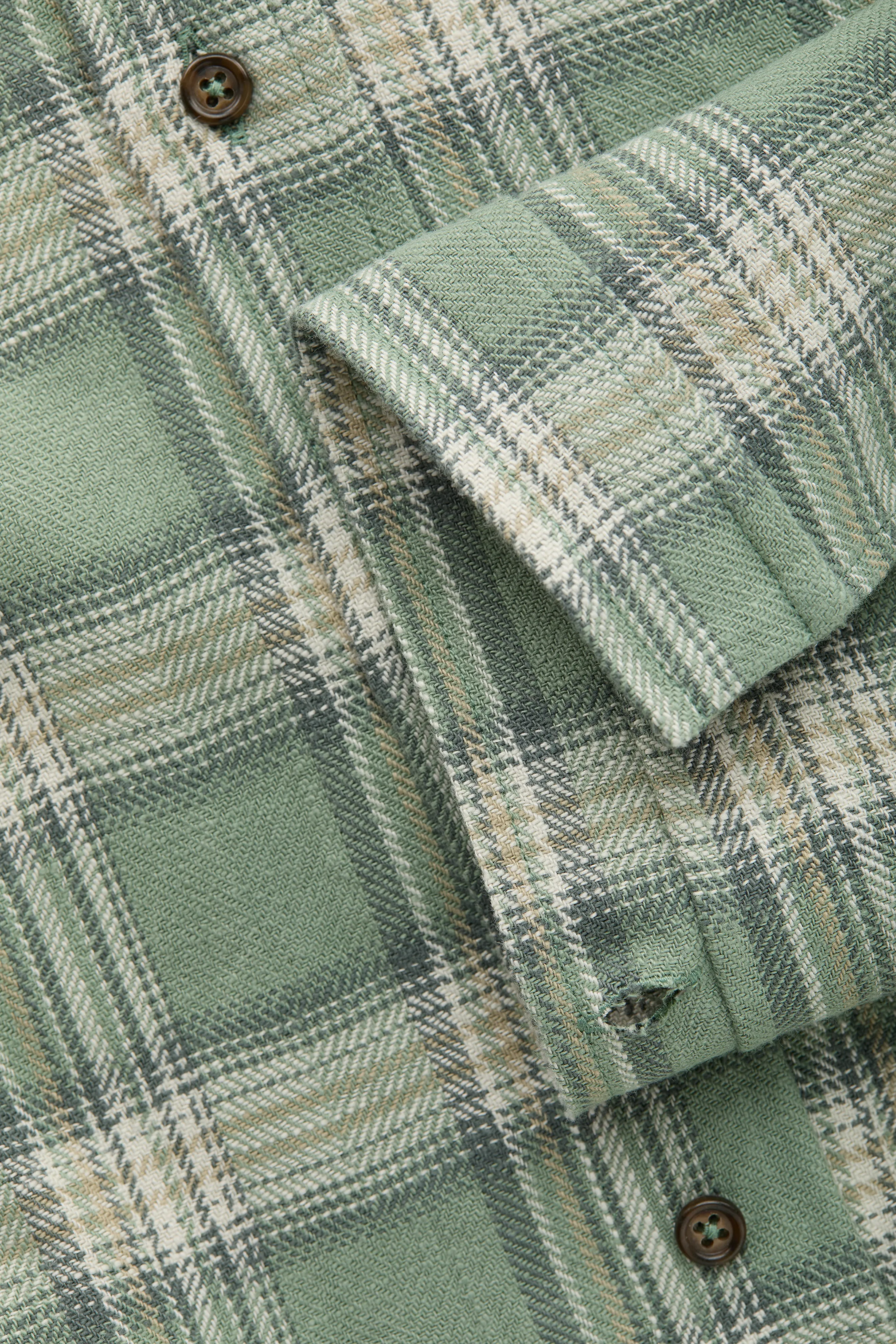 Long Sleeve Regular After-Dinner Button Down Cotton Shirt Green Plaid