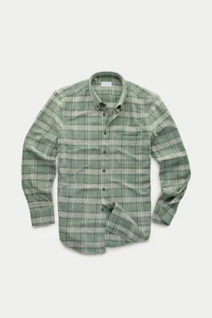 Long Sleeve Regular After-Dinner Button Down Cotton Shirt Green Plaid