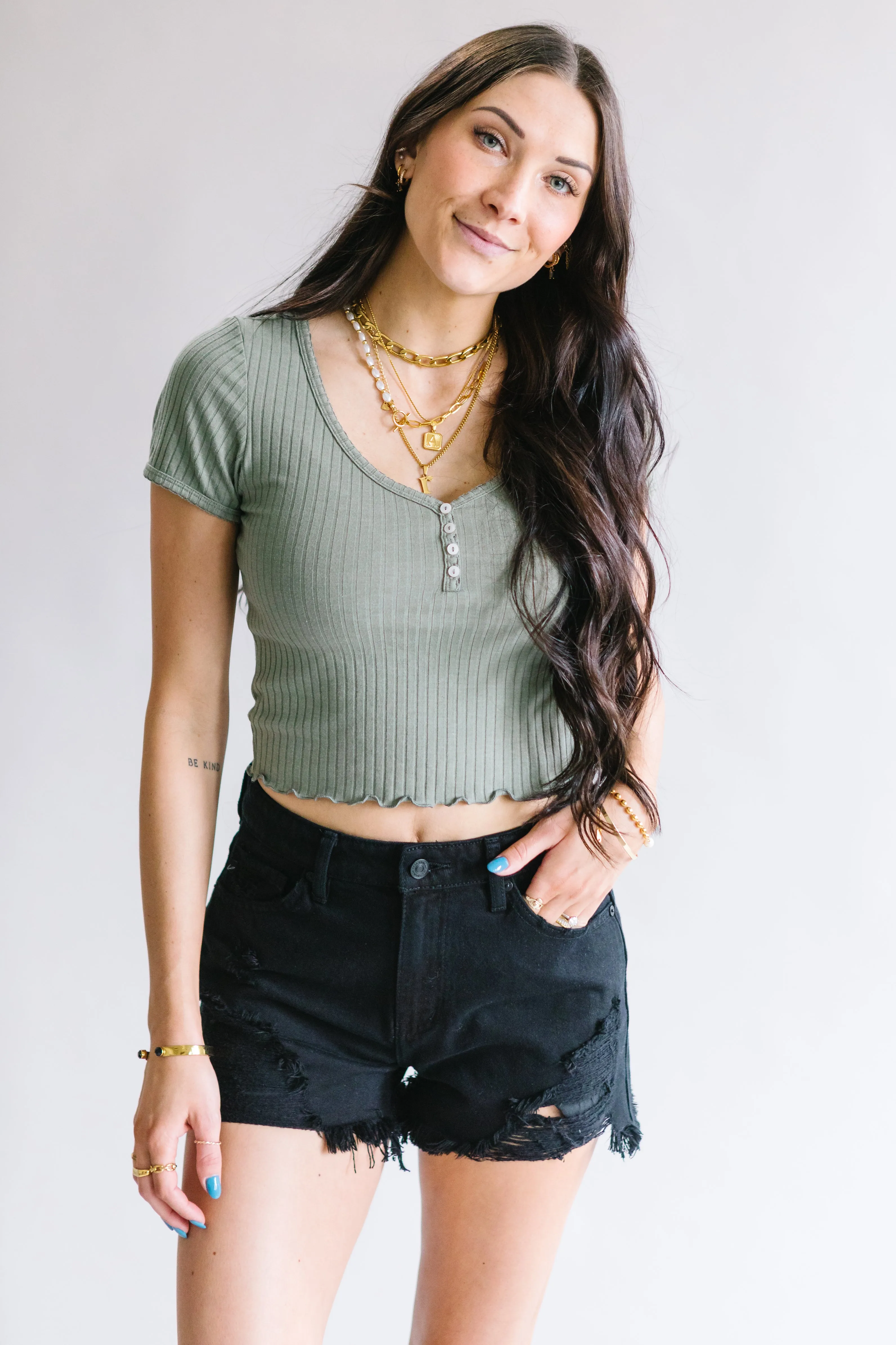 Love Story Distressed Shorts by Kancan // Black