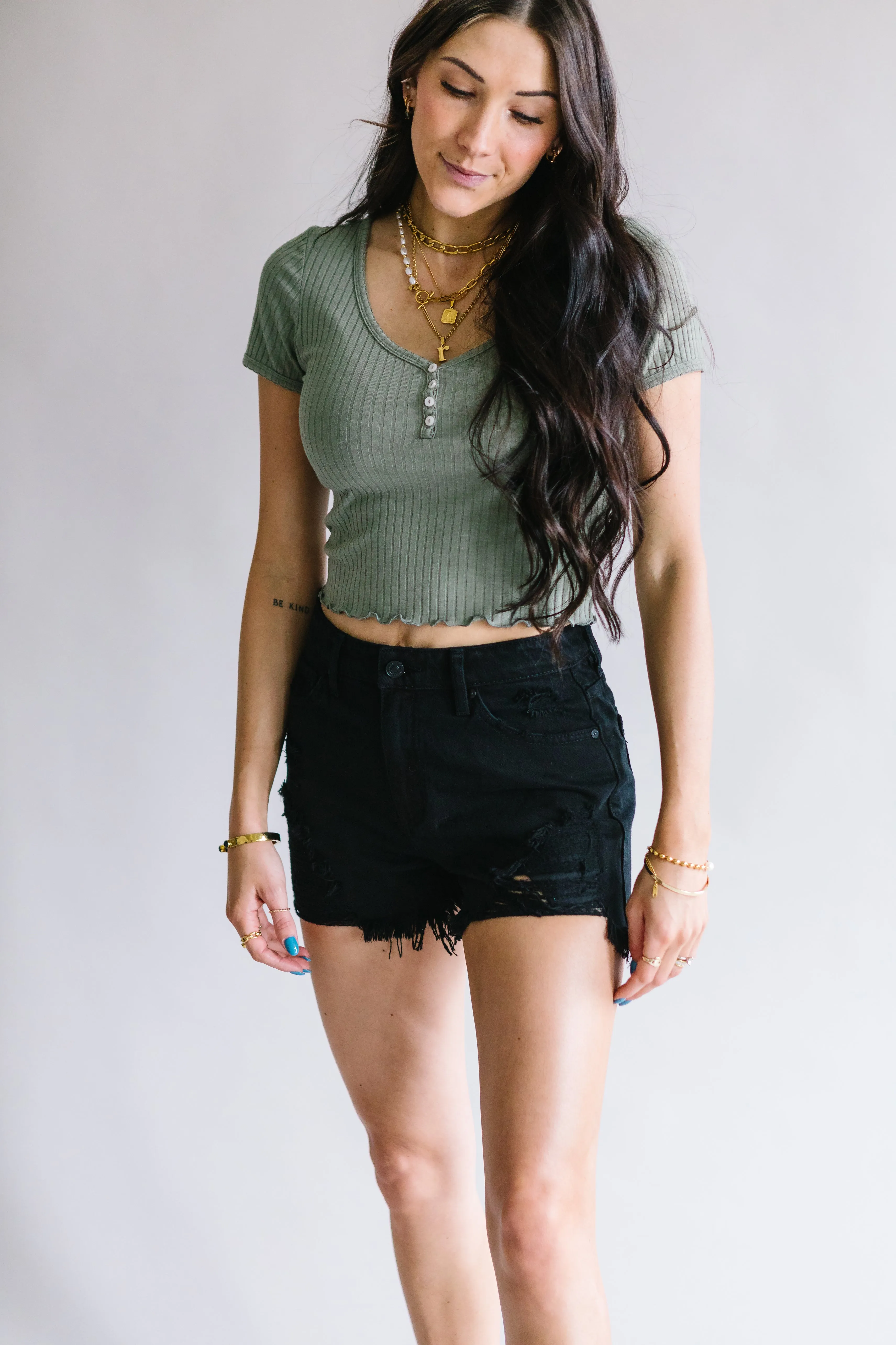Love Story Distressed Shorts by Kancan // Black