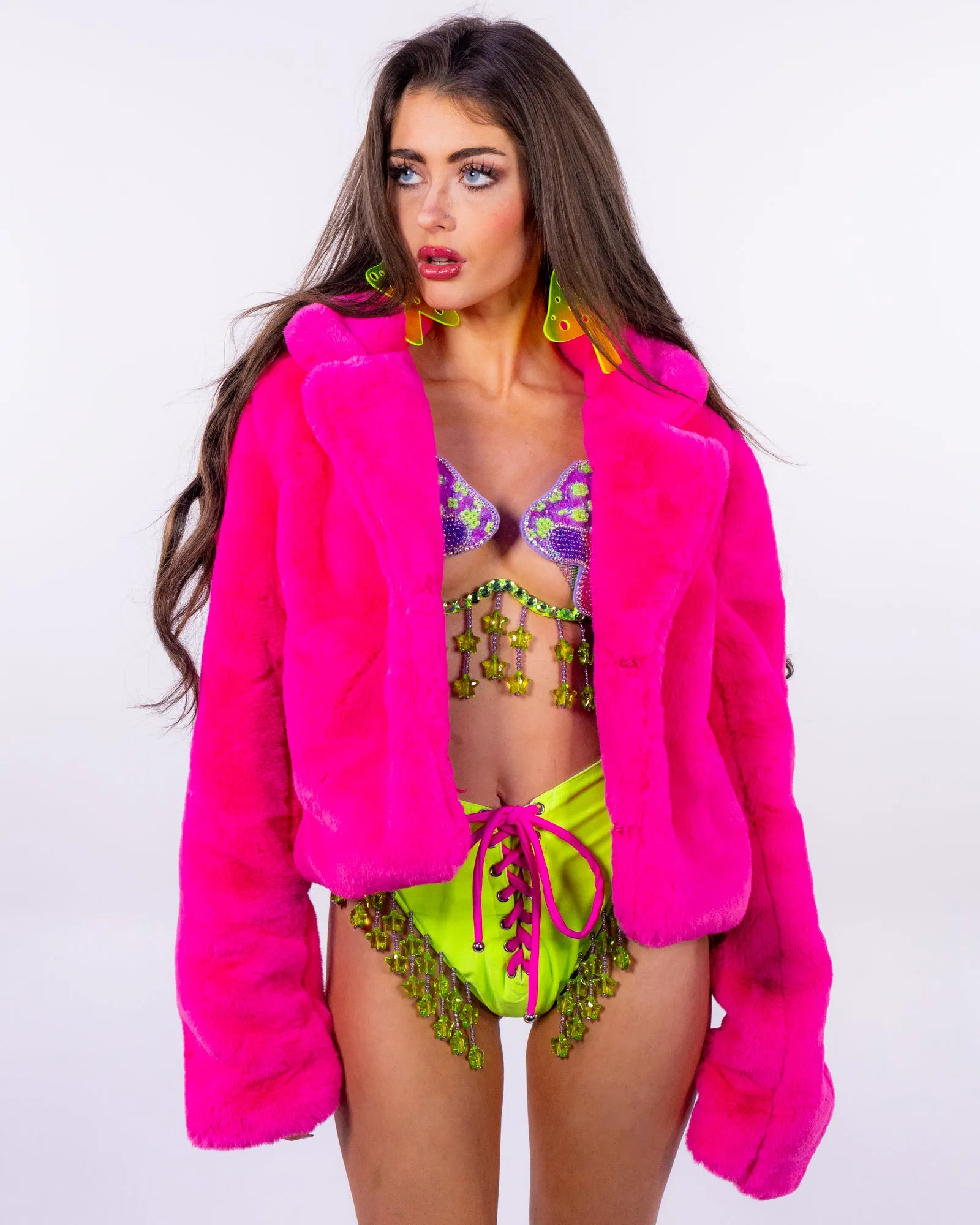 Lucky Pink Women's Faux Fur Collared Jacket