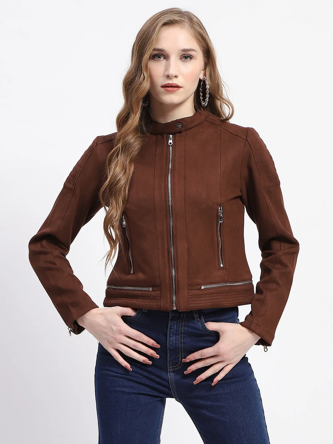 Madame Brown Faux Suede Biker Jacket