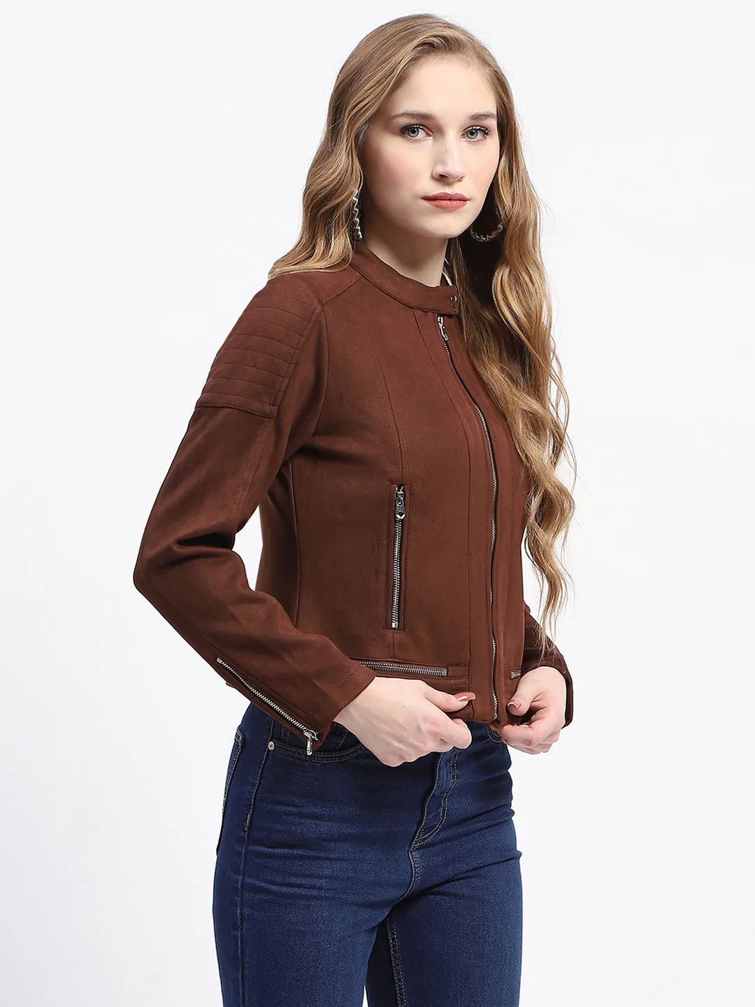 Madame Brown Faux Suede Biker Jacket