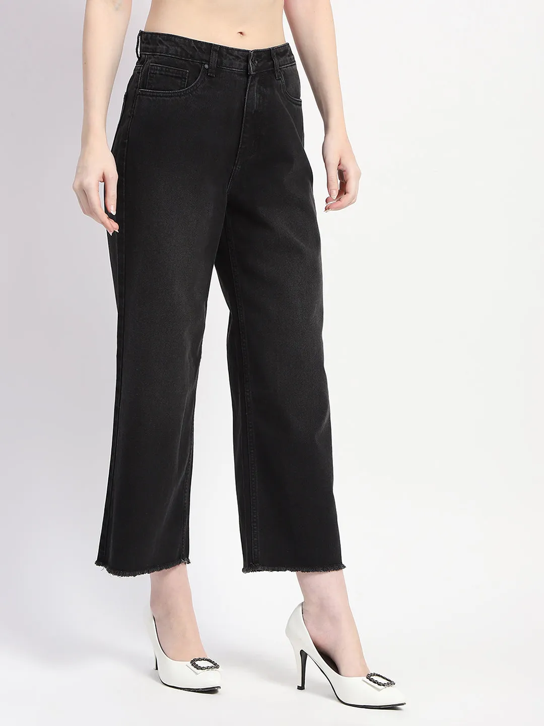 Madame Frayed Hem Black Flared Denim