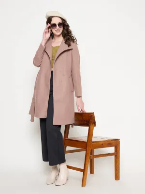 Madame Front Pocketed Textured Blush Long Wrap Coat