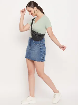 Madame Green Deep V Neck Fitted Cotton Tshirt