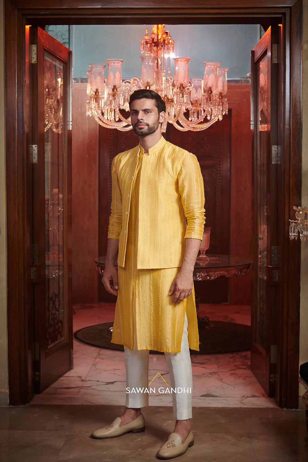 Mango yellow nehru set