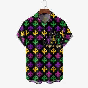 Mardi Gras Chest Pocket Short Sleeve Casual Shirt