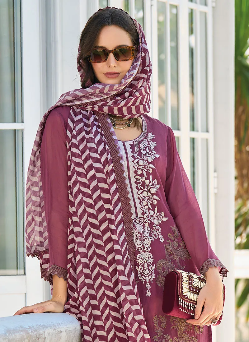 Mauve Purple Thread Embroidery Pakistani Suit