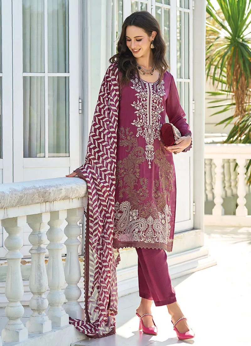 Mauve Purple Thread Embroidery Pakistani Suit
