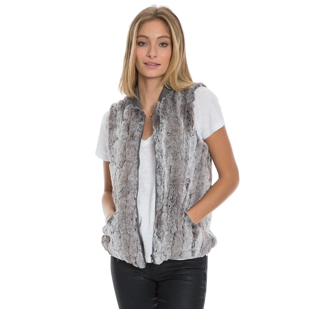 Melange Texture Fur Zip Cardi Vest