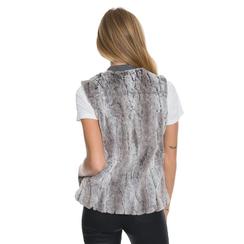 Melange Texture Fur Zip Cardi Vest