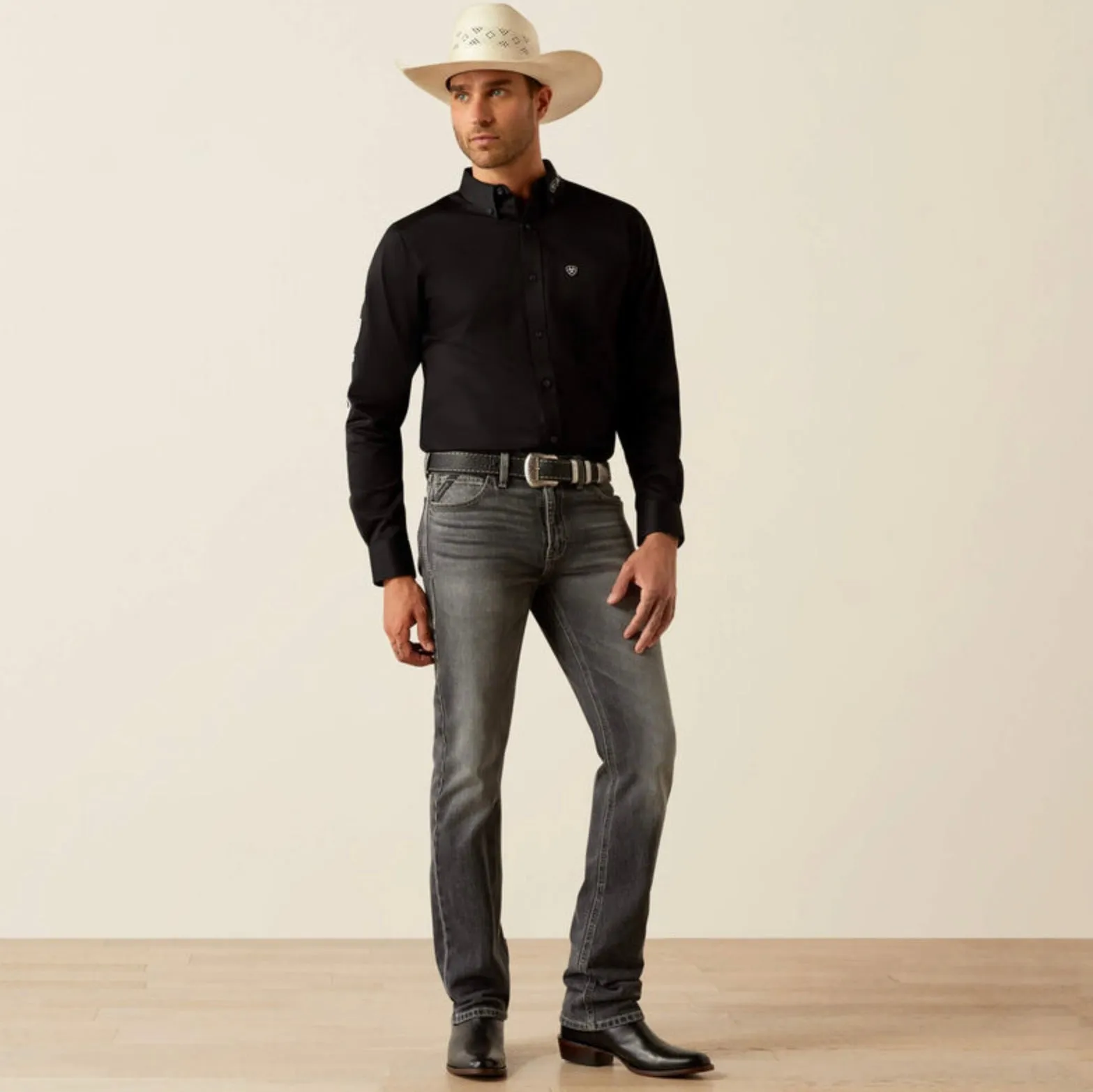 Men’s Ariat Team Logo Twill FITTED Shirt Black/Grey
