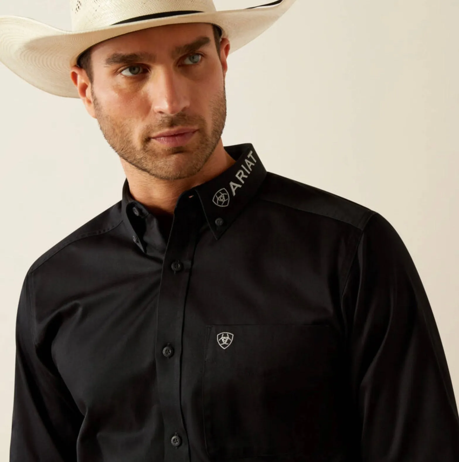 Men’s Ariat Team Logo Twill FITTED Shirt Black/Grey