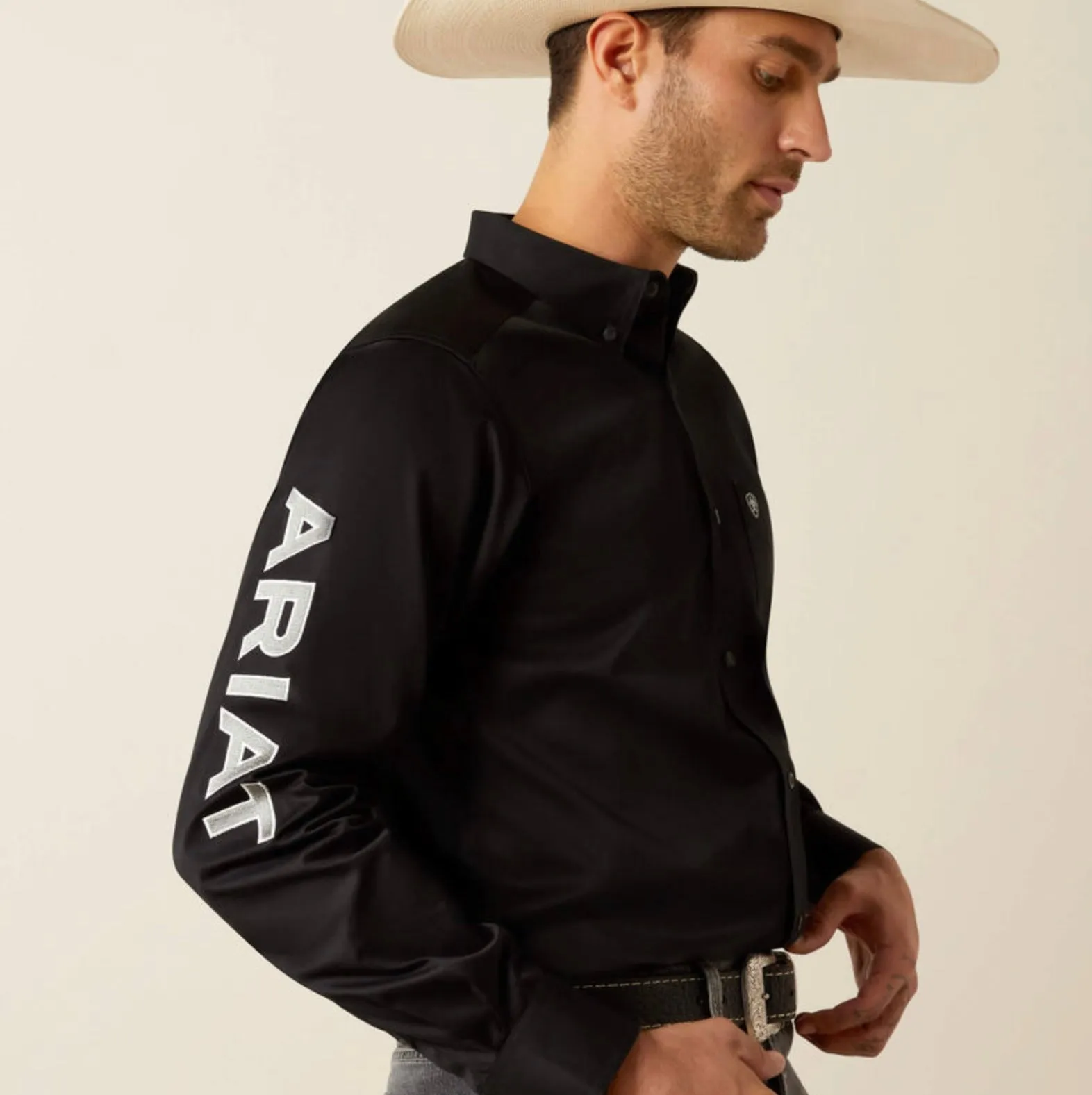 Men’s Ariat Team Logo Twill FITTED Shirt Black/Grey