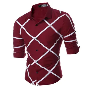 Men's Button down Tailor Fit Soft 100% Cotton Short Sleeve Dress Shirt Burgandy Check casual & Formal