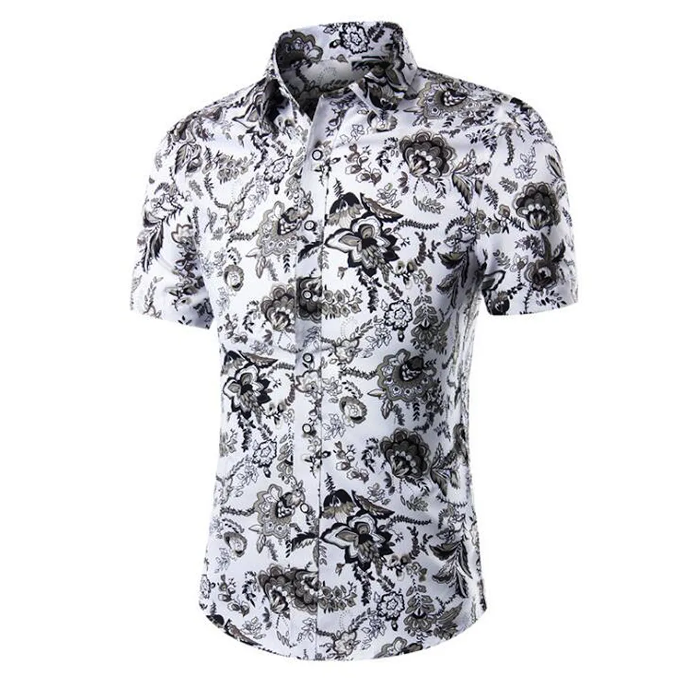 Men's Button down Tailor Fit Soft 100% Cotton Short Sleeve Dress Shirt Navy Blue Chains casual And Formal