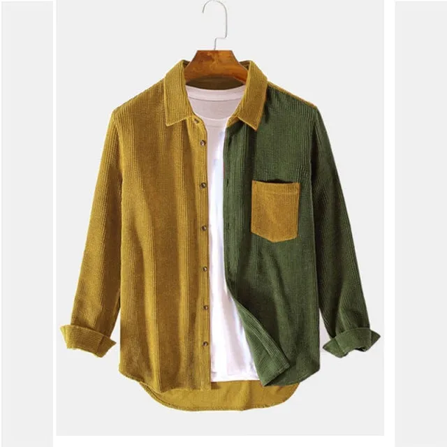 Men’s Contrast Patchwork Casual Shirts
