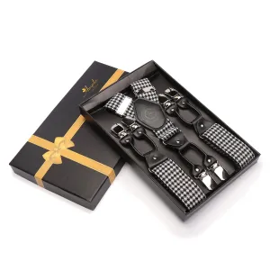 Men's Dual Clip Y Back Black White Checkered High Quality Premium Suspenders