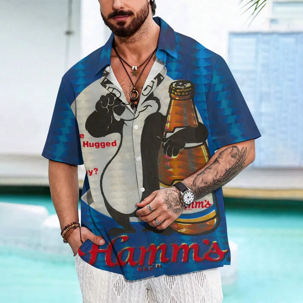Men's Hamm's Beer Printed Casual Plus Size Shirts 2407004871