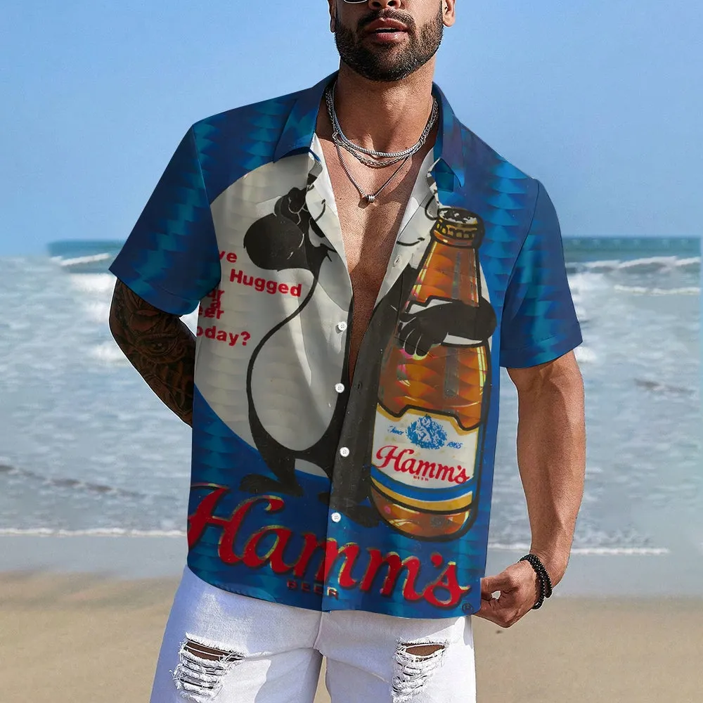 Men's Hamm's Beer Printed Casual Plus Size Shirts 2407004871