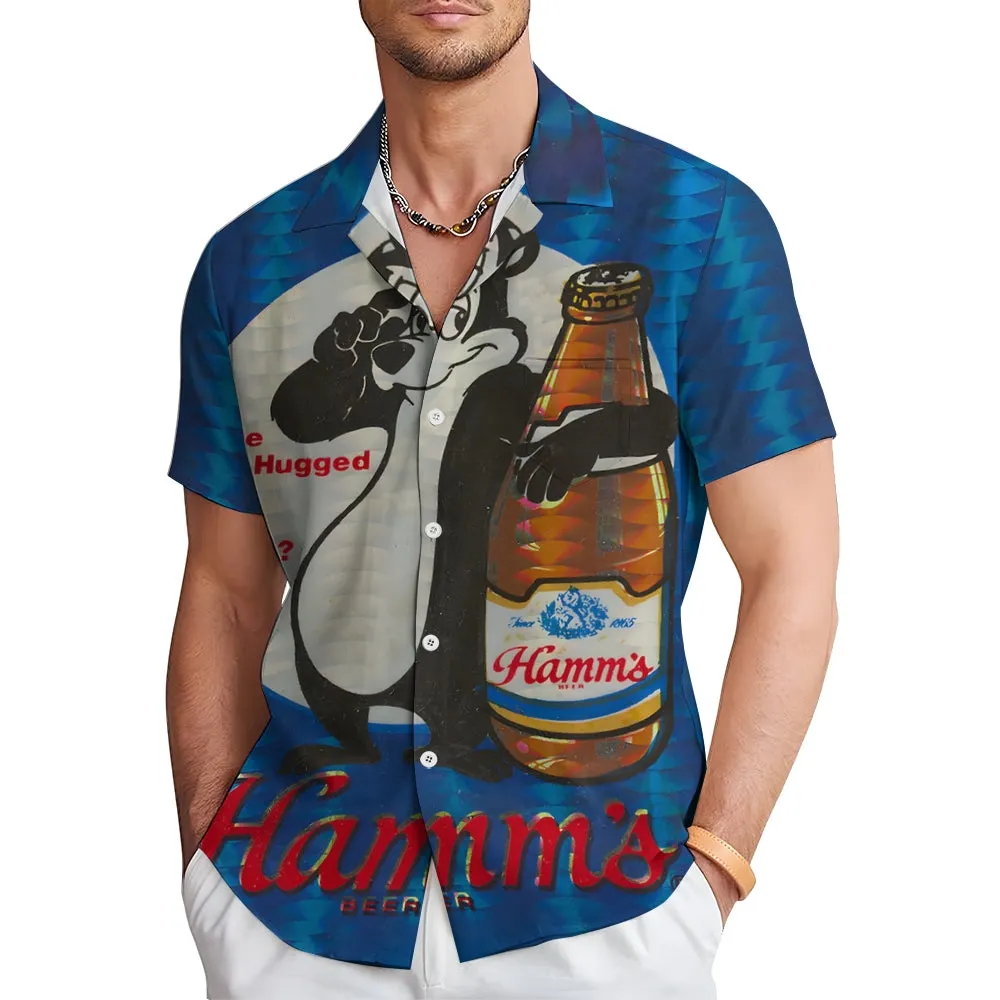Men's Hamm's Beer Printed Casual Plus Size Shirts 2407004871