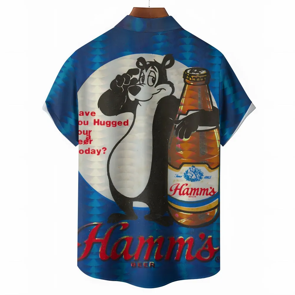 Men's Hamm's Beer Printed Casual Plus Size Shirts 2407004871