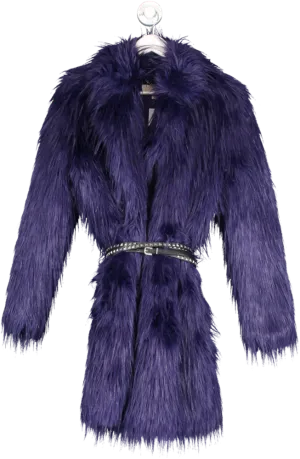 Michael Kors Purple Faux Fur Long Coat With Belt UK S