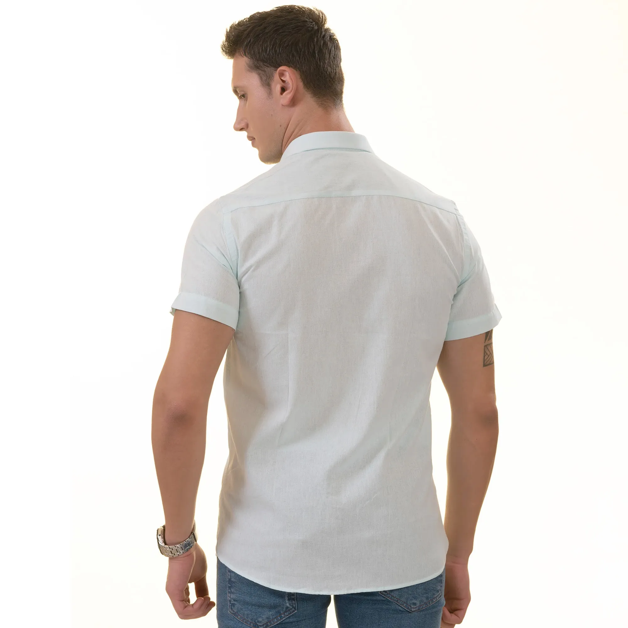 Mint Green Shirt  Paisley  Short Sleeve Button up Shirts - Tailored Slim Fit Cotton Dress Shirts