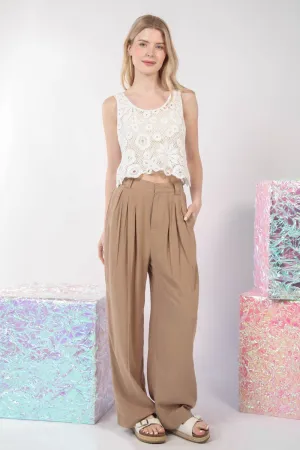 Mocha Pleated Wide Leg Pant