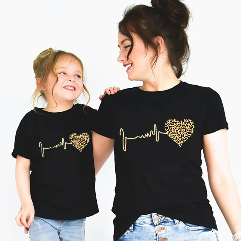 Mommy and Me Leopard Heartbeat T shirt 2021
