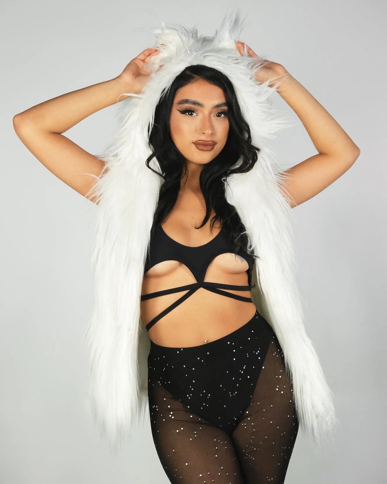 Multi-Color LED Hooded Faux Fur Vest