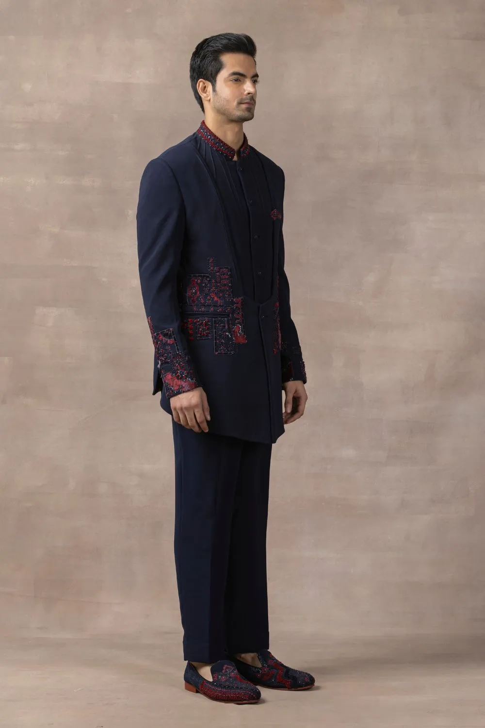 Navy Dual Layer Bandhgala Set