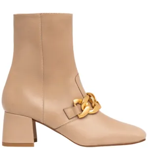 NeroGiardini Beige Leather Block Heel Ankle Boots