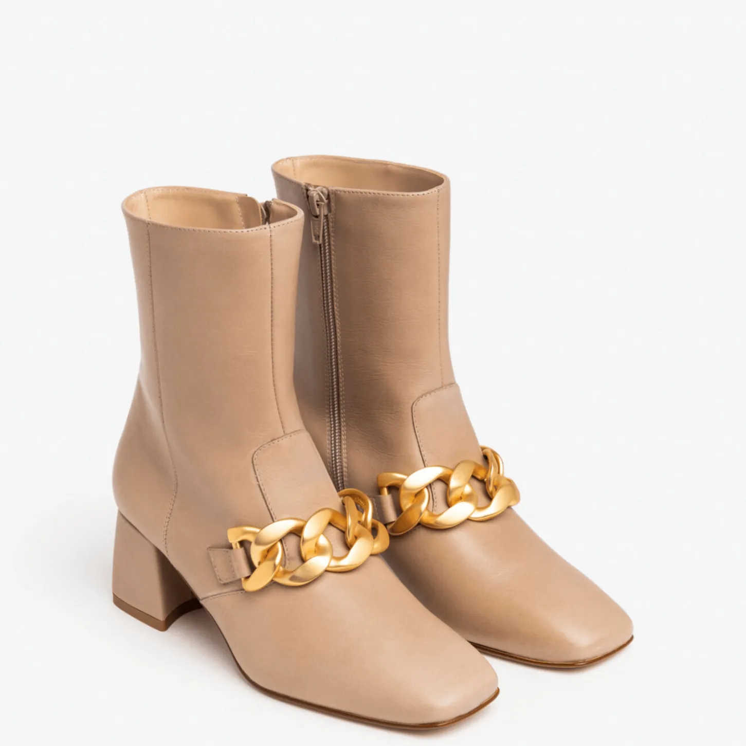 NeroGiardini Beige Leather Block Heel Ankle Boots