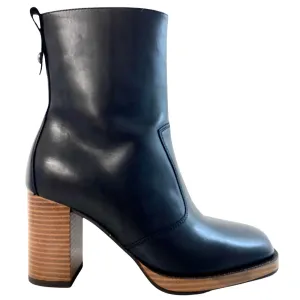 NeroGiardini Black Leather Block Heel Platform Boots