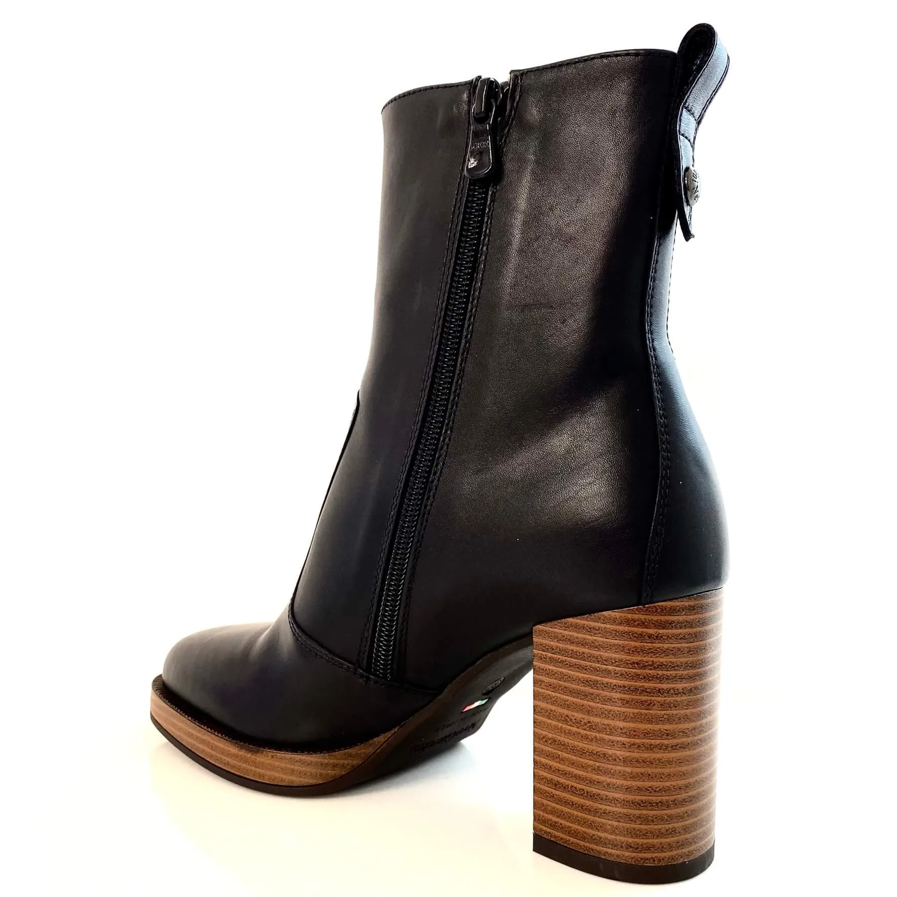 NeroGiardini Black Leather Block Heel Platform Boots