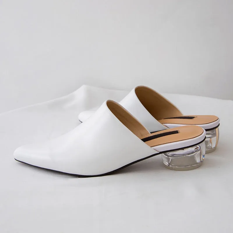 new fashion style pumps women genuine leather summer shoes comfortable crystal heel mules shoes woman black