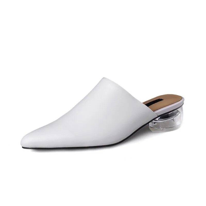 new fashion style pumps women genuine leather summer shoes comfortable crystal heel mules shoes woman black