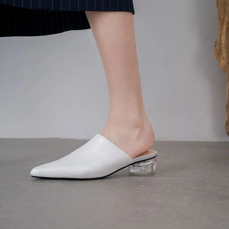 new fashion style pumps women genuine leather summer shoes comfortable crystal heel mules shoes woman black