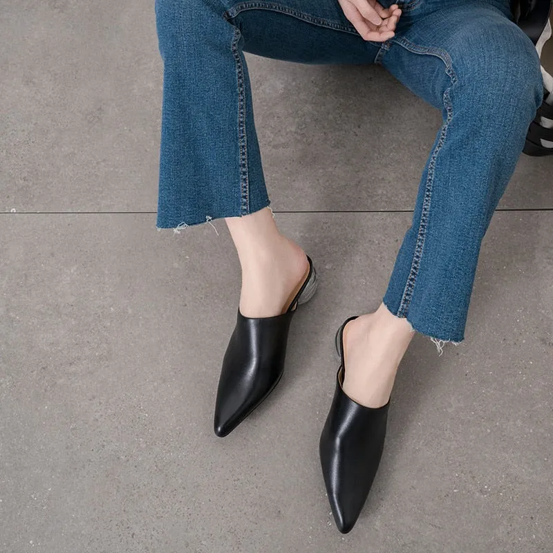 new fashion style pumps women genuine leather summer shoes comfortable crystal heel mules shoes woman black