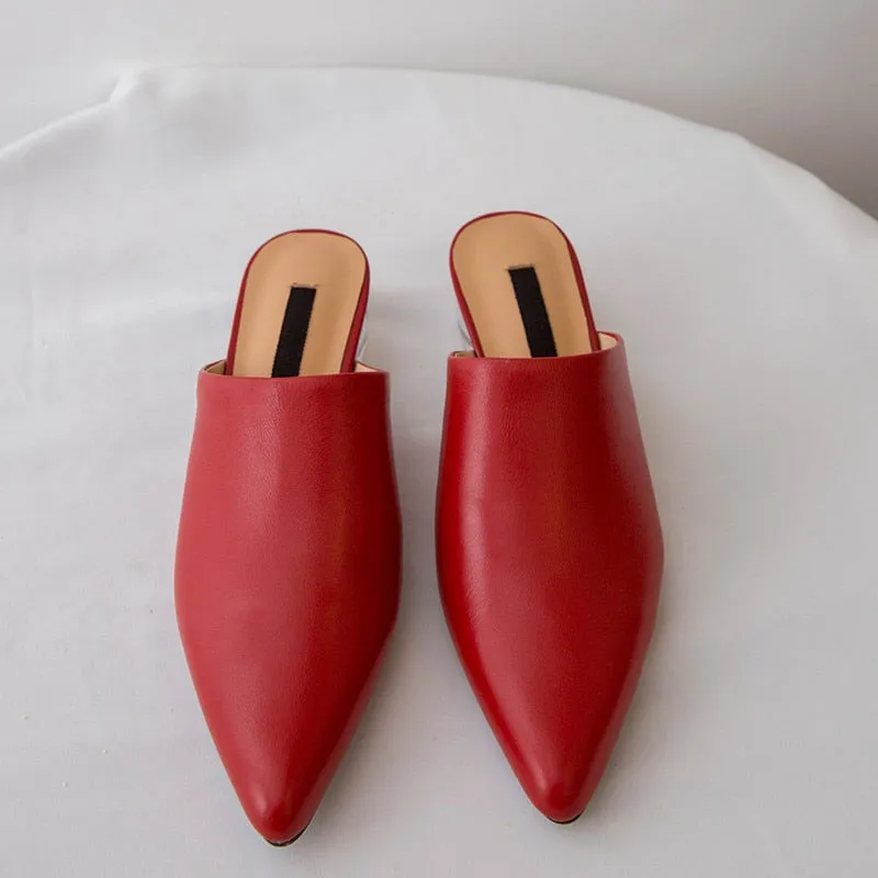 new fashion style pumps women genuine leather summer shoes comfortable crystal heel mules shoes woman black